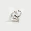 Minimalist adjustable open ring in silver finish with hollow round design and bead detail - Letter Q Style