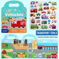 Libro di adesivi per veicoli riutilizzabili con 30 pezzi e scenario della città - Tema Trasporto Urbano / Trasporto