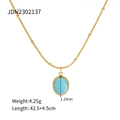 Golden stainless steel necklace featuring an oval blue opal pendant with dimensions - Oval Style (JDN2302137)