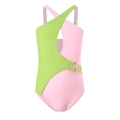 Mädchen Badeanzug in Rosa und Grün mit goldenem Ring an der Taille und Cut-outs - 104 / Hellgrün