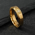 Polished gold stainless steel faceted ring featuring a silver cross on a dark stone - US 9 / 6mm Gold