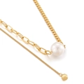 Golden titanium steel heart shell necklace with large pearl and Y-shaped chain pendant - Gold Spliced Chain Pearl Tassel Style (KN197620-Z)