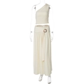 Detail of one-shoulder crop top and skirt set with metal ring buckle and waist tie - S / Apricot