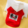 Cute red and white cartoon dog hoodie with Lucky Baby print and metal D-ring attachment - XXL / Red Hooded