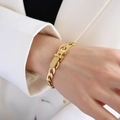 Exaggerated gold strap buckle bracelet in titanium steel with 18k gold plating finish - 17+5cm / Gold Bracelet