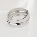 Irregular wide open cuff bracelet in polished silver finish with groove detail - Wide Grooved Hinged Bangle (SL256) / Silver