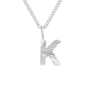 Polished silver letter K pendant necklace with radial sunburst texture on cable chain - Letter K / Steel Color