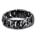 Bracciale da uomo in acciaio inossidabile 316L nero opaco con spessa catena cubana - Nero e Sabbiato (KB53012-D)