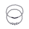 Waterproof stainless steel bead bracelet set with black faceted crystals on white background - Silver Beaded Set of 2 (YB-1012S-set)