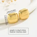 Golden square stainless steel earrings with vertical stripe pattern and geometric design - Stainless Steel Vertical Square Studs