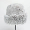 Detailed view of the thick gray plush faux fur texture on the winter bucket hat - M (56-59cm) / Gray