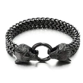 Men's vintage black stainless steel wolf head Franco link chain bracelet - 21cm / Black Wolf Head