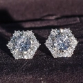 Elegant silver snowflake earring with clear hexagonal pavé cubic zirconia crystals - White