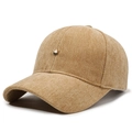 Dark khaki corduroy herringbone baseball cap with a small gold crown metal logo - Adjustable / Light Beige