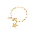 Collar de acero dorado con colgante de estrella de mar texturizada y concha natural - Pulsera con Cierre OT de Estrella de Mar y Concha (3#)
