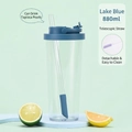 880ml Lake Blue Tritan tumbler with telescopic straw for bubble tea and a portable handle - Lake Blue