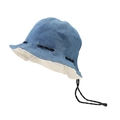 Blue denim bucket hat with beige lining and adjustable striped drawstring cord - One Size / Medium Blue & Beige