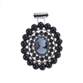 Vintage style cameo brooch with black female profile and sparkling dark rhinestones - Vintage Cameo Portrait (Black)