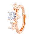 Rose gold antler ring with round crystal and adjustable floral vine design - Rose Gold Vine Style