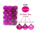 Detailed view of 24pcs 3cm rose red Christmas balls in glitter, shiny and matte finishes - Shiny Matte Glitter Mix / Rose Red