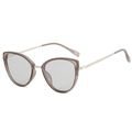 Gafas de sol cat-eye modernas con montura gris translúcida y patillas doradas - Montura Gris Translúcida Lentes Gris Claro