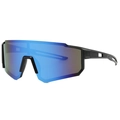 Mattschwarze Oversize-Sportsonnenbrille mit blau verspiegelten Gläsern zum Radfahren - Mattschwarz/Blauer Spiegel