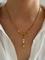 French vintage titanium steel necklace with twisted rope chain, pearls, and shell pendant - Gold Pearl Shell Necklace