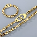 Hip hop style gold titanium steel handcuff link chain necklace and bracelet set - Handcuff Clasp / 10mm Wide 21cm Bracelet / Gold