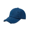 Distressed dark blue baseball cap with vintage ripped details and curved brim design - Blue