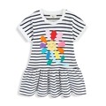 Short sleeve girls' dress featuring black and white stripes and a colorful sunflower - 2T / Black And White Striped (6193)