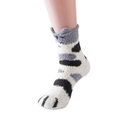 Chaussettes de maison mignonnes en polaire corail avec oreilles de chat et pattes - Taille unique / Gris à Pois