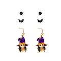 Gothic Halloween earring set featuring black bat studs and purple wizard hat charms - Witch Style Set (H-224) / 3 Pairs Set