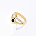 Golden double-layer stainless steel ring with black and white shell inlays and small diamonds - Gold (Black & White Shell)