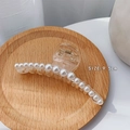 Molla per capelli in plastica trasparente con perle bianche decorative da 9,5 cm - Piccola pinza per capelli con grandi perle