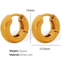 Orecchini a cerchio in acciaio inossidabile placcati oro 18K, diametro 13mm e peso di 4g - Stile Arrotondato Liscio (EH245) / Oro
