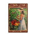 Vintage metal garden sign featuring a woman with wine and retro rusty edges - 11740(14)