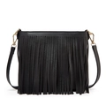 Women's black PU leather tassel crossbody bag with adjustable shoulder strap - Black