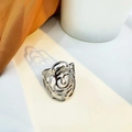 Hollow out stainless steel rose ring for women with silver finish and intricate petals - Adjustable Open / Silver Rose