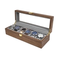 Boîte à montres vintage en bois de noyer avec 6 fentes et doublure en velours gris - Boîte à 6 Montres Noyer Noir - Intérieur Gris