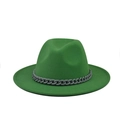 Detailed texture of green felt fedora hat with a grey chain link band decoration - Green(14)