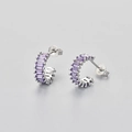 Elegant 925 sterling silver C-shaped hoop earrings with sparkling purple zircon stones - Platinum / Purple Zirconia