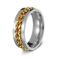 Men's titanium steel spinner ring with golden chain inlay and silver finish - US 7 / Gold