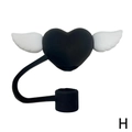 Black heart with white wings 10mm silicone straw topper for Stanley cups and bottles - Black