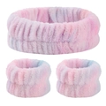 Set fascia e polsini in pile di corallo con sfumatura rosa, viola e blu per il viso - Set da 3 Pezzi Rosa (137#)