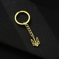 Golden trident coat of arms keychain in polished steel on a black textured background - Trident / Gold