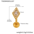 Golden titanium alloy labret stud with rhombus zircon inlay and technical measurements - Gold Lip Stud (T009)