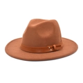 Detail of caramel wool felt fedora featuring a brown leather band and metallic rivets - M (56-58cm) / Khaki