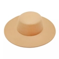 Elegant khaki flat top wide brim wool felt boater hat for women with minimalist style - Khaki