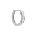 Silver huggie hoop earring with baguette-cut clear zircon stones for a sleek minimalist look - 9# (White Gold) 8mm