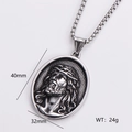 Retro stainless steel Jesus portrait pendant necklace with box chain and dimensions - Jesus Relief Portrait - Pendant Only